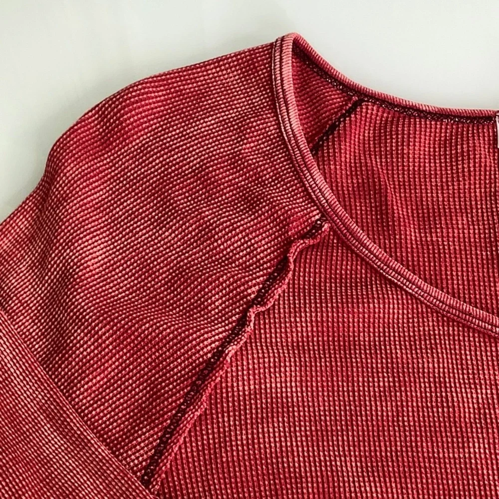 Able Thermal Raglan Wine Wash waffle knit Embellished Cuffs LS top size 1XL EUC - Picture 10 of 15